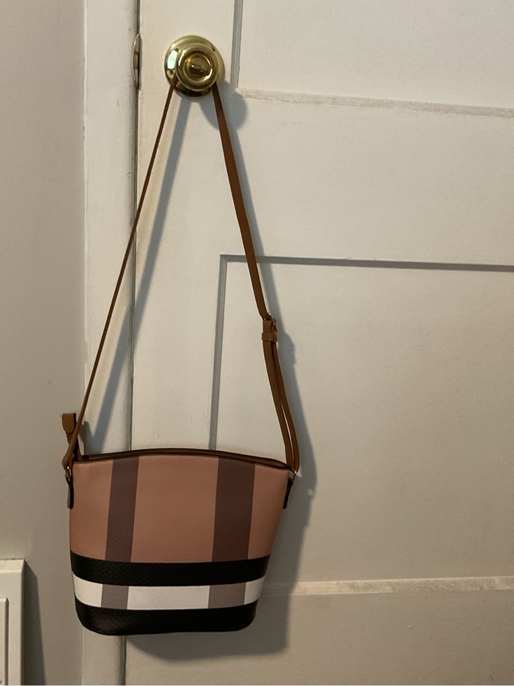 Women’s Casual Striped Crossbody Bag - Pink/Brown